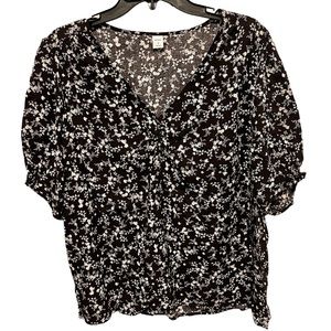 Old Navy Black Floral Blouse Size XL